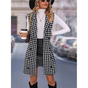 Houndstooth Print Double Breasted Vest Blazer